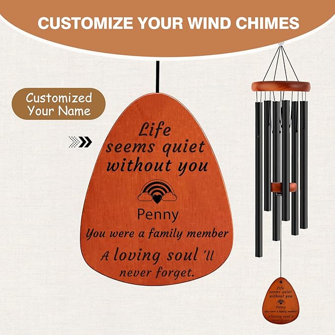 Funnylife Personalized Pet Memorial Wind Chime, Dog Memorial Gifts Pet Loss Sympathy Gifts Thoughtful Dogs and Cats Remembrance Outdoor Bereavement Memory Wind Chime 26"