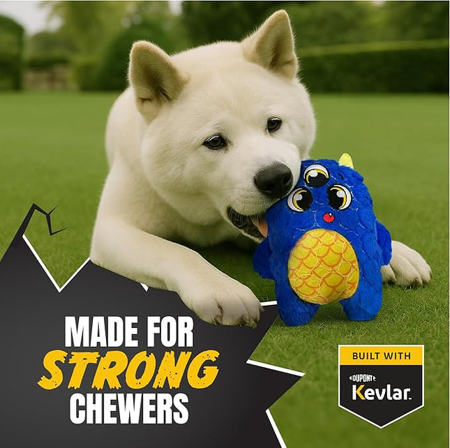 Bite Force - Durable & Strong Dog Toy Blue Furocious Frank Monster with Squeaker, Kevlar-Reinforced Seams for Aggressive chewers.
