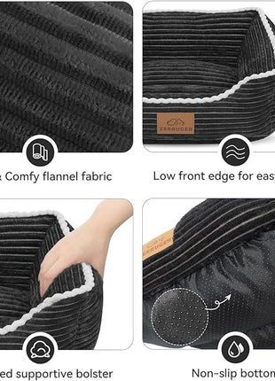 Cat Dog Bed for Pets, Rectangle Pet Bed Gift for Puppy and Kitten, Machine Washable Calming Fluffy Pet Couch Sofa for Indoor Outdoor, Portable Soft Cat Bed with Non-Slip Bottom (Small, Dark Grey)