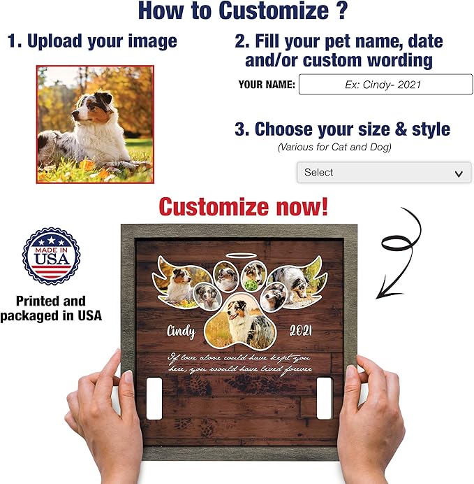 Personalized Dog Picture Frame Collar Keepsake Bereavement Gift Wood Frame Deceased Pet Memorial Frames Grieving Pet Passing Away Picture Upload Meaningful Quotes Keepsakes