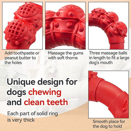 Indestructible Dog Chew Toys for Aggressive Chewers, Super Chewer Toys for Medium Large Dogs, Interactive Ring Toy, Heavy Duty Teething Toys