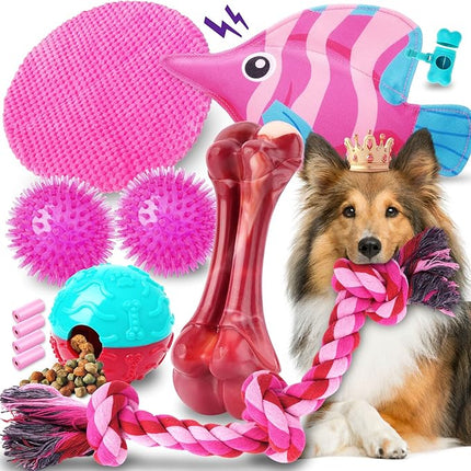 Zeaxuie 12 Pack Long-Lasting Heavy Various Dog Chew Toys Pack for Aggressive Chewers-Includes Large Rope Toys,Squeaky Toys & Indestructible Chew Bone for Medium,Large & X-Large Female Dogs