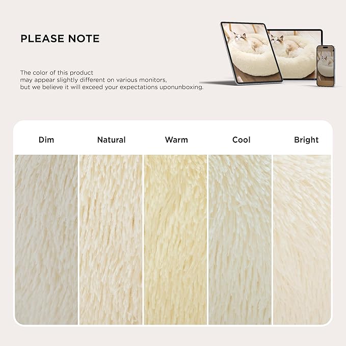 Bedsure Calming Dog Bed for Medium Dogs - Donut Washable Medium Pet Bed, Anti-Slip Round Fluffy Plush Faux Fur Cat Bed, Fits up to 45 lbs Pets, Ivory Beige, 30 inches