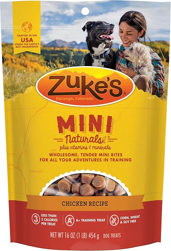 Zuke's Mini Naturals Dog Training Treats, Soft Mini Dog Treats with Vitamins & Minerals, Made for All Breed Sizes Chicken, 16 Ounce (Pack of 2)