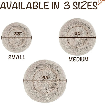 Friends Forever Donut Dog Bed Faux Fur Fluffy Calming Sofa For Large Dogs, Soft & Plush Anti Anxiety Pet Couch For Dogs, Machine Washable Coco Pet Bed with Non-Slip Bottom, 36"x36"x8" Tan