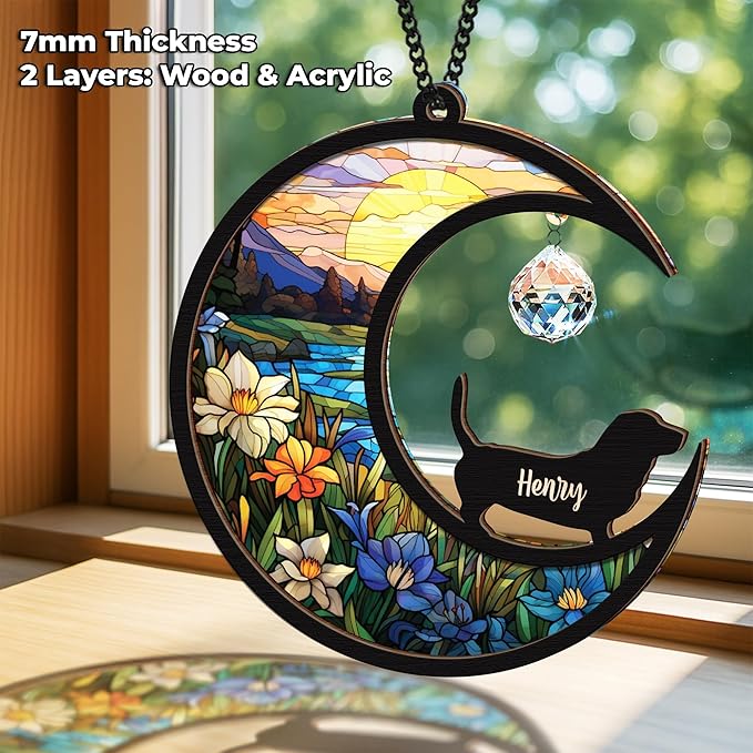 Personalized Dog Memorial Gift Suncatcher, Engraved Pet Memorial Ornament, Pet Sympathy Keychain, Loss of Animal Card, Rainbow Bridge Dog Loss Gift, Bereavement Suncatcher Window Hanging