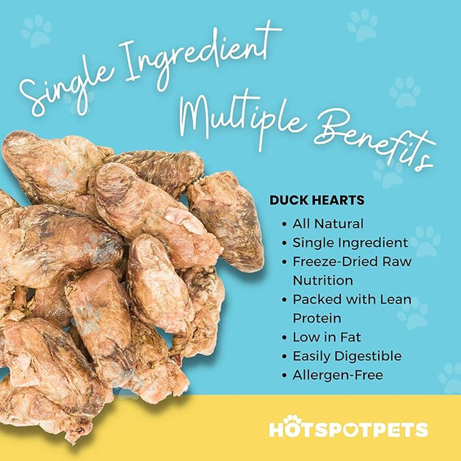 hotspot pets Freeze Dried Duck Heart Treats for Cats & Dogs - Made in USA, 1LB Big Bag - Single Ingredient All Natural Grain-Free Duck Hearts - Perfect for Training, Topper or Snack
