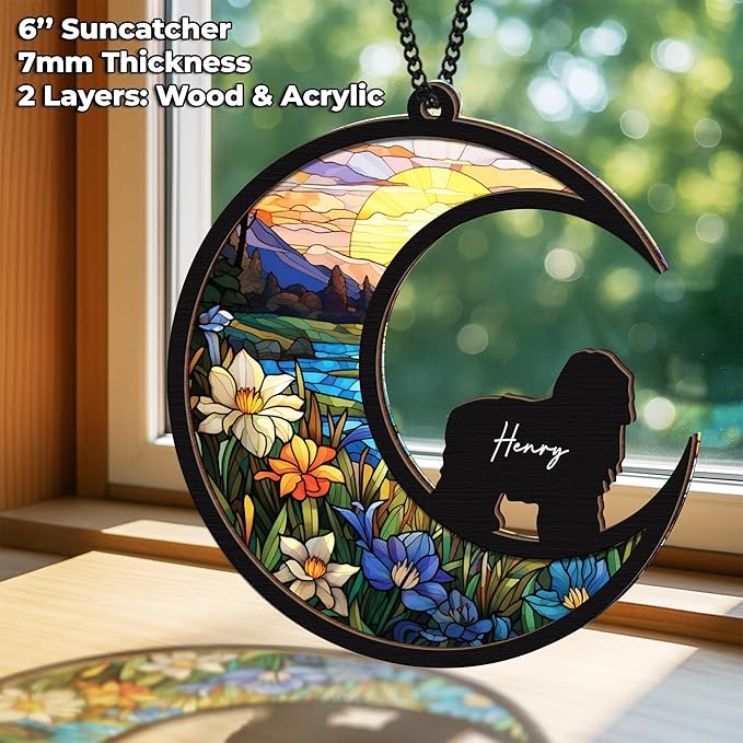 6'' Old English Sheepdogs Dog Memorial Suncatcher & Pet Lover Sign Gift Personalized Dog Name Ornament Window Hanging Pet of Loss Dog Sympathy Gift for Dog Lovers Car Hanging SCD-B11-6-52