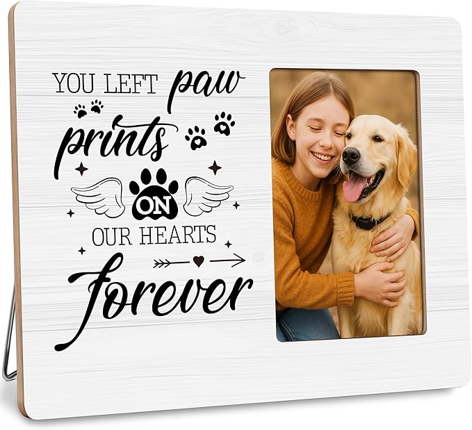Dog Memorial Gifts for Loss of Dog Frame, Pet Loss Sympathy Gift Picture Frame, You Left Paw Prints on Our Hearts Frames Fits 4x6 Photo