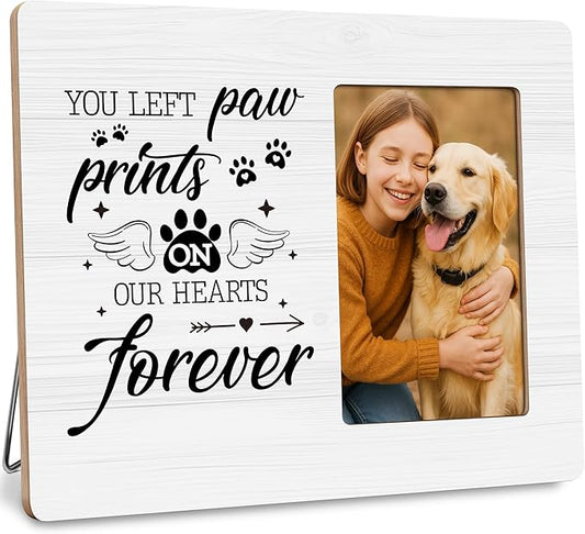 Dog Memorial Gifts for Loss of Dog Frame, Pet Loss Sympathy Gift Picture Frame, You Left Paw Prints on Our Hearts Frames Fits 4x6 Photo
