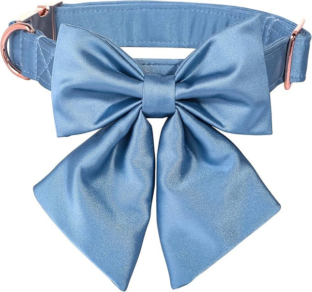 Lionet Paws Bowtie Dog Collar - Comfortable Silk Dog Collar with Detachable Bow Tie for Large Dogs, Neck 16-24 Inches