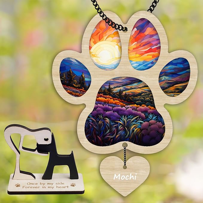6'' Pet Paw Suncatcher Memorial Custom Name Dog Cat Ornament Window Hanging Sympathy Gift Loss of Pet Passing Away Bereavement Keepsake for Pet Lover Ideas Gift in Loving Memory
