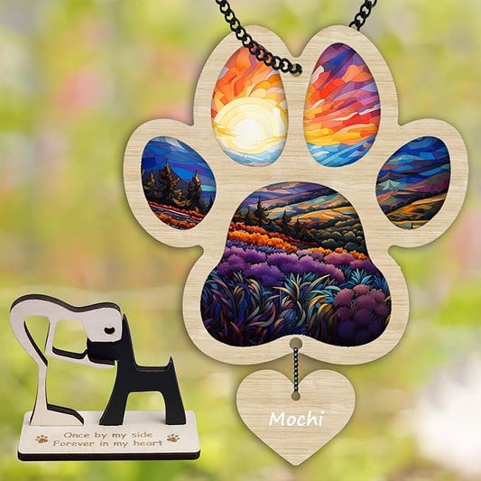 6'' Pet Paw Suncatcher Memorial Custom Name Dog Cat Ornament Window Hanging Sympathy Gift Loss of Pet Passing Away Bereavement Keepsake for Pet Lover Ideas Gift in Loving Memory
