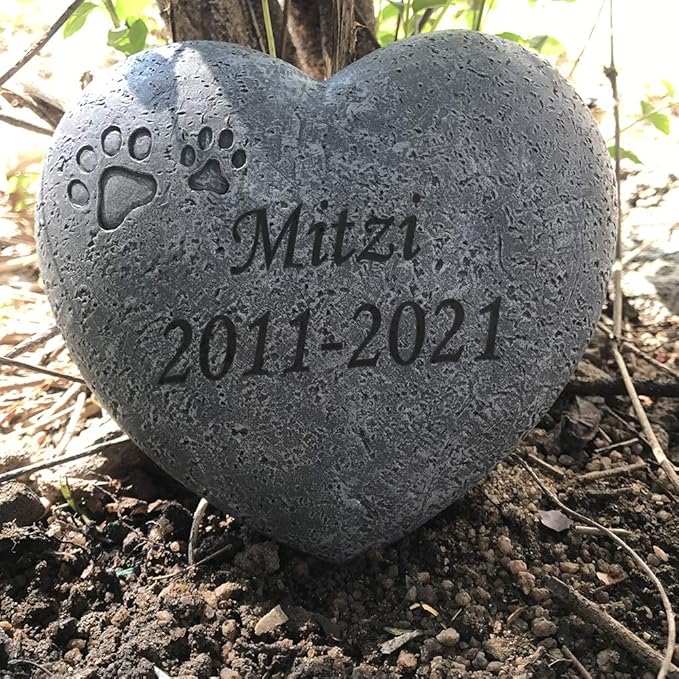 Personalized Paw Prints Pet Memorial Stones, Heart Shaped Dog Grave Marker, Custom Dog Garden Tombstone for Outdoors Or Indoors-Pet Sympathy Gift