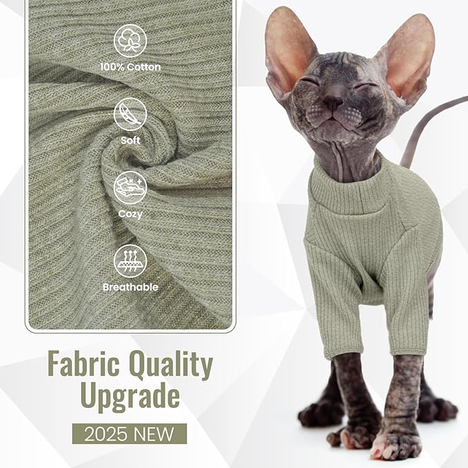 DENTRUN Sphynx Hairless Cats Shirt Pullover Kitten T-Shirts, Breathable Cat Wear Turtleneck Sweater Adorable Cat's Clothes Vest Pajamas Jumpsuit