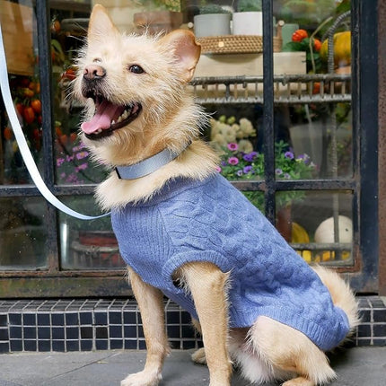 Blueberry Pet Classic Fuzzy Textured Knit Pullover Turtle-Neck Dog Sweater in Heather Blue, Back Length 16", Pack of 1 Clothes for Dogs