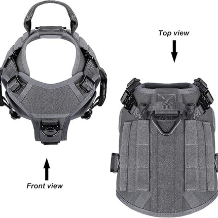 ICEFANG Tactical Dog Harness, Small Size,2X Metal Buckle,Working Dog MOLLE Vest with Handle,No Pulling Front Leash Clip,Hook and Loop Panel (Grey,S (Pack of 1))