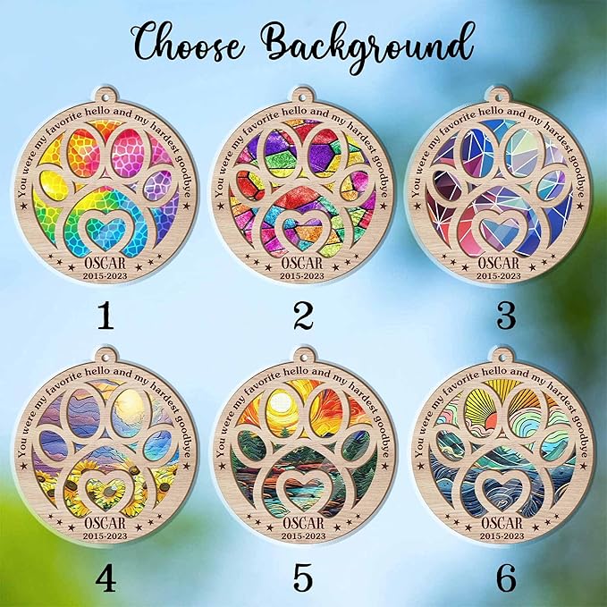 BSQUIELE Personalized Suncatcher Ornaments, Custom Pet Ornament with Name, Memorial Gifts for Loss of Dog, Cat, Dog Memorial Suncatcher, Cat Sympathy Gift, Christmas Ornaments, Xmas Tree Decoration