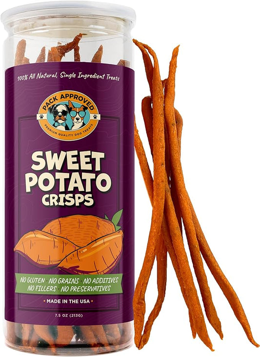 Sweet Potato Dog Treats Made in USA - Single Ingredient Dog Treat - Dehydrated Sweet Potato Fries, Perfect for Dogs of All Breeds and Sizes - 7.5 oz