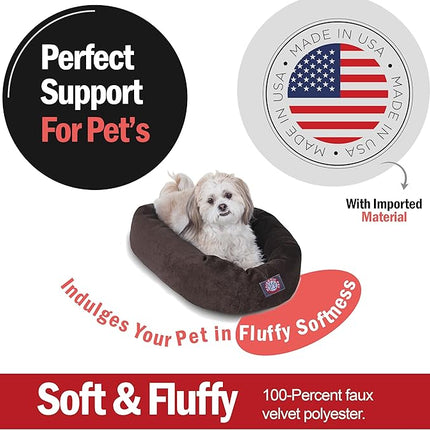 Majestic Pet 24 Inch Micro Velvet Calming Dog Bed Washable – Cozy Soft Round Dog Bed with Spine for Head Support - Fluffy Donut Puppy Mat 24x19x7 (inch) Small - Storm (2025)