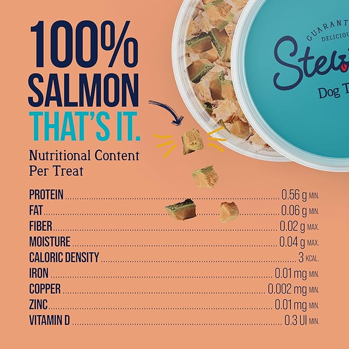 Stewart Single Ingredient Freeze Dried Raw Dog Treats, Wild Salmon, 2.75 Ounce, Approx. 55 Pieces per Resealable Tub, Training Treats or Meal Topper, High Protein, Grain Free, Gluten Free
