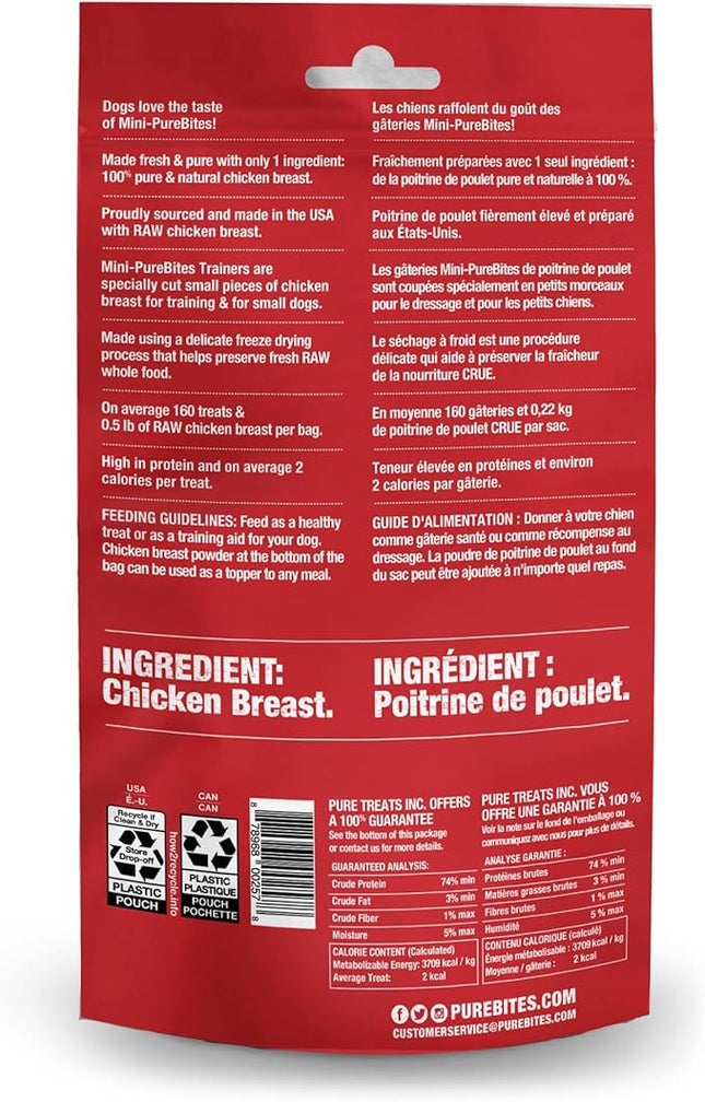 PureBites Mini Chicken Freeze Dried Dog Treats, 1 Ingredient, Made in USA, 2.1oz