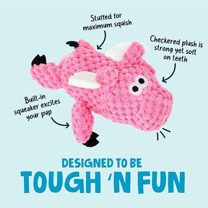 goDog Checkers Just for Me Flying Pig Squeaky Plush Dog Toy with Chew Guard Technology, Durable Fabric & Squeaker for Active Play, Pink, Mini