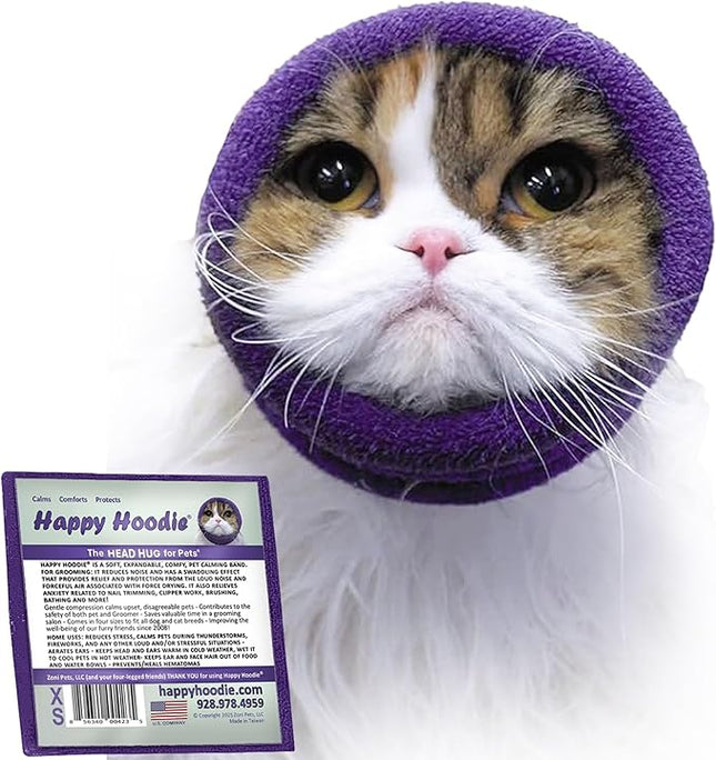 Happy Hoodie The Original Dog & Cat Calming Band - American Brand - Anxiety Relief/Noise Protection-Grooming-Thunder-Fireworks (XS, Purple) - Since 2008