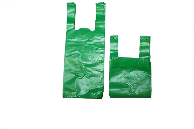 200 Black Easy Open & Easy-tie Handle 15" Strong Leak- Proof Poop Bags, Dog Waste Bags Made in USA (not on rolls) (Green)