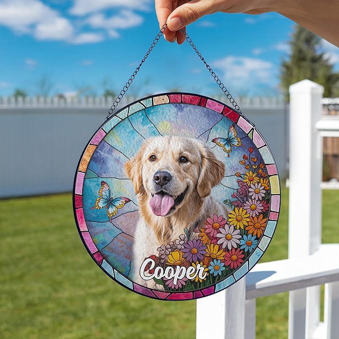 Gabita Custom Dog Portrait Stained Glass Window Hanging Light Catcher V2, Pet Memorial Stained Glass Photo, Dog Memorial Gift Pet Loss Sympathy Gift