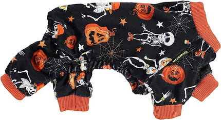 Fitwarm Halloween Skeleton Dog Costume Lightweight Velvet Pajamas Pet Clothes Doggie PJS Puppy Onesie Doggy Outfits Cat Jumpsuits Black Large