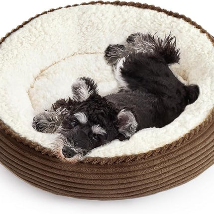 Love's cabin Round Donut Cat and Dog Cushion Bed, 25in Pet Bed for Small or Medium Dogs, Anti-Slip & Water-Resistant Bottom, Soft Durable Fabric Pet Beds, Washable Calming Cat Bed Brown Stripe
