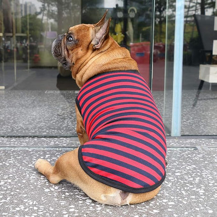iChoue French Bulldog 100% Breathable Cotton Striped T Shirts Halloween Vest Clothes for Medium Dogs Tank Tops Frenchie Pug English Boston Terrier Pitbull Red Blue Stripes - Large