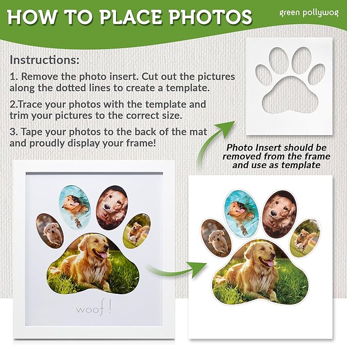 Green Pollywog 5-Opening Paw Print Collage Frame | Paw Print Picture Frame | Display for Photos for Pets | Dog Mom Gift | Dog Dad Collage | Pet Memorial Picture Gallery