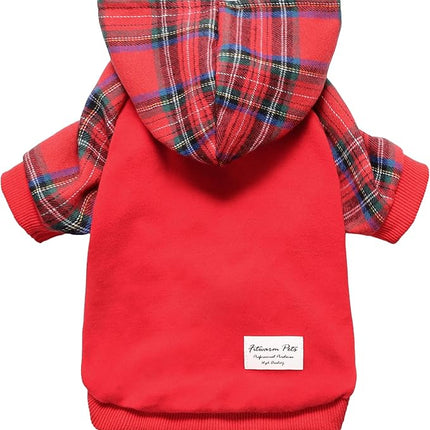 Fitwarm Tartan Plaid Dog Hoodie, Dog Clothes for Small Dogs Girl Boy, Pet Sweatshirt with Hood, Cat Winter Outfit, Red, Green, XS
