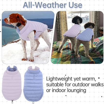 Lelepet Reversible Dog Coat Waterproof Dog Jacket Windproof Puffer Vest for Winter Warm Lightweight Coats for Medium Dogs Adjustbale Hook & Loop Pet Apparel with Leash Hole, French Bulldog, Purple L