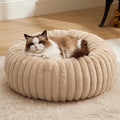 Bedsure Cat beds for Indoor Cats - Donut Dog Beds for Small Dogs with Corduroy Fleece & Anti Slip Bottom, Faux Fur Pet Beds with Washable Removable Cover, Sandy Beige, 20x20x6 inches