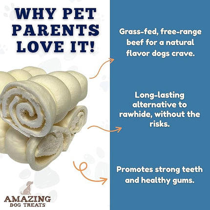 Amazing Dog Treats - Beef Cheek Rolls (6 Inch Regular - 8 Pcs) - No Hide - Safe Rawhide Alternative Dog Chew - Great for Power Chewers - Long Lasting Dog Chew - No Splinters - Retriever Rolls For Dogs