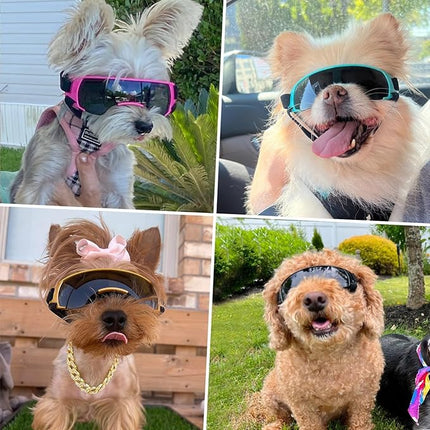 LESYPET Dog Goggles for Small Medium Dogs, UV Protection Dog Sunglasses with Foam Padded, Windproof Eye Protection Puppy Sunglasses for Riding Driving, Adjustable, Gold