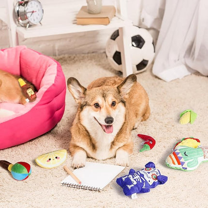 Nocciola Mexican Style Squeaky Dog Toys, Cute Soft Plush Stuffed Crinkle Chew Puppy Toys for Small Medium Breed, 8 Packs