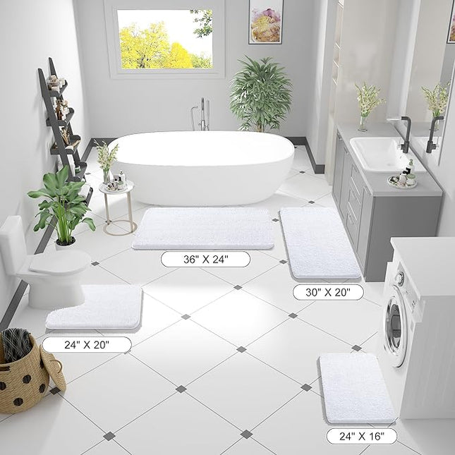 OLANLY Bathroom Rugs 44x32, Extra Soft Absorbent Chenille Bath Rugs, Rubber Backing Quick Dry, Machine Washable Bath Mats for Bathroom Floor, Tub and Shower, Home Decor Accessories, White
