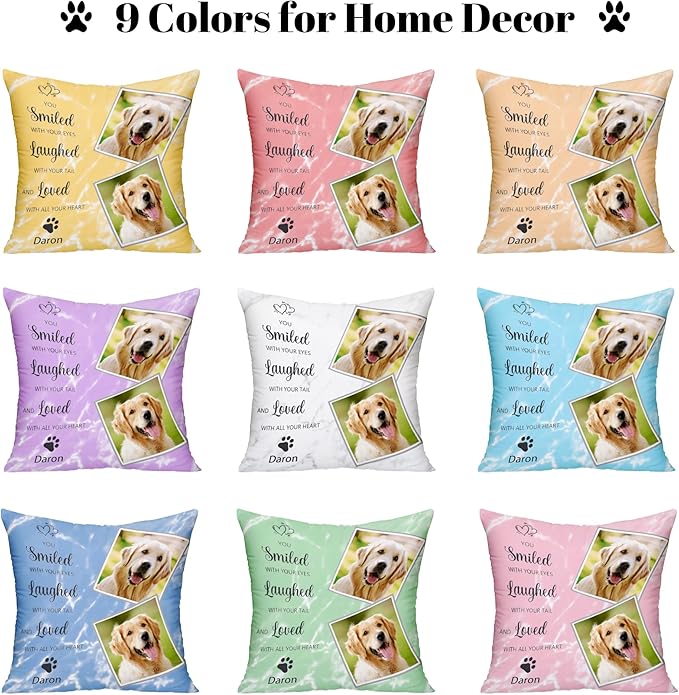 Funny DIY Personalized Dog Memorial Throw Pillows with Pictures Name, Custom Pet Memorial Gifts for Loss of Dogs, Dog Cat Memorial Pillow, Customized Bereavement Sympathy Gifts for Pet Lover