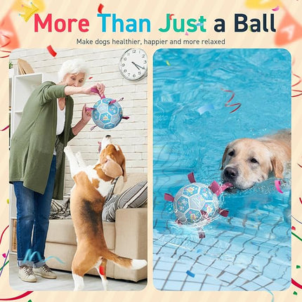 QDAN Dog Birthday Toys, Soccer Ball for Dogs with Straps, Dog Ball Toy, Puppy Birthday Gifts, Durable Herding Balls for Medium Large Dogs (8 inch)