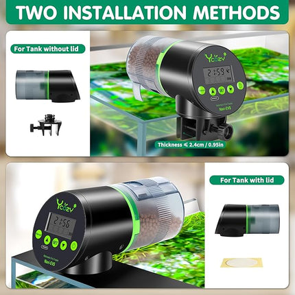 Ycozy Automatic Fish Feeder Rechargeable with Type-C Cable Fish Feeder Automatic Dispenser for Vacation Small Tank/Betta/Turtle Upgraded Moisture-Proof Container