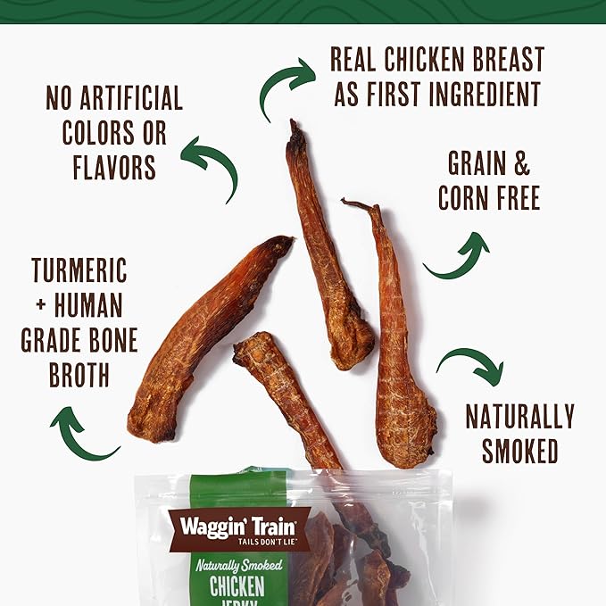 Waggin' Train Smoked Chicken Jerky Tenders with Turmeric and Bone Broth for Dogs - 12 oz. Pouch - Grain Free, High Protein, Limited Ingredient Dog Treat