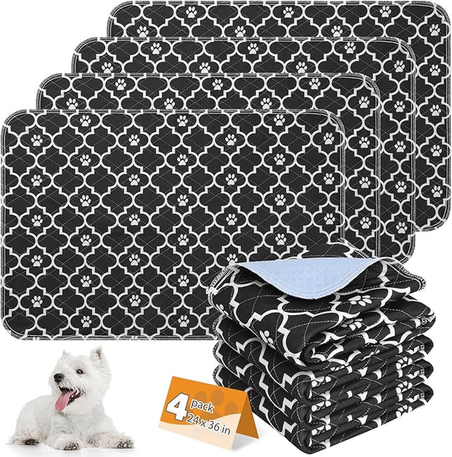 KOOLTAIL Washable Pee Pads for Dogs, 4 Packs Super Absorbent Leakproof & Non-Slip Dog Pee Pad Large, Reusable Puppy Training Pads Waterproof, Pet Mat Rug for Whelping, Floor, Crate, Car, Cats 24"x36"