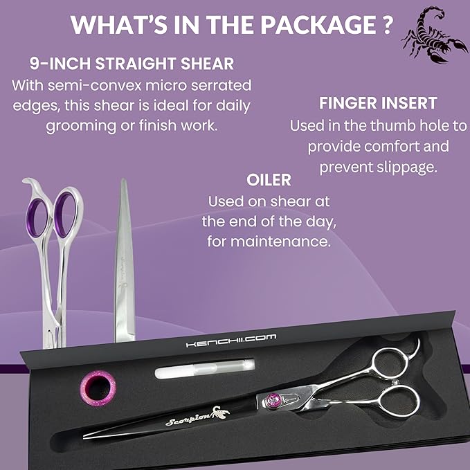 Kenchii Scorpion Dog Grooming Scissors, 9 Inch Straight Shears, Dog Scissors for Grooming, Professional Pet Grooming Scissors, Heavy Duty, Durable and Sharp