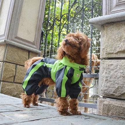Lovelonglong Dog Hooded Raincoat, Small Dog Rain Jacket Poncho Waterproof Clothes with Hood Breathable 4 Feet Four Legs Rain Coats for Small Dogs Green L