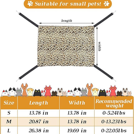 Jetec 2 Pieces Reversible Cat Hanging Hammock Soft Breathable Pet Cage Hammock with Adjustable Straps and Metal Hooks Double Sided Hanging Bed for Small Dogs Rabbits(Leopard and Dot,M)