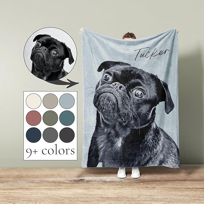 Personalized Dog Photo Blanket with Customized Pet Pictures, Paw Print Memorial Keepsake - Gift for Dog Lovers